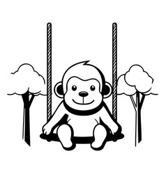 Cute Monkey Sitting On Swing In The Park