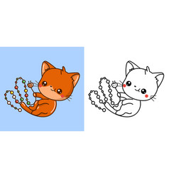 Cute Xmas Red Cat Clipart For Coloring Page