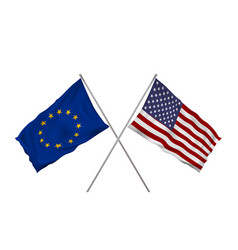 Waving Flag Of Usa And European Union On Pole