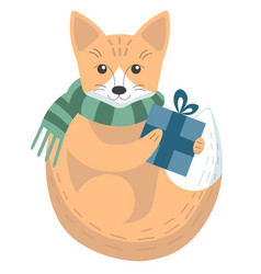 Cute Red Fox With Christmas Gift