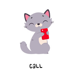 Funny Grey Cat With Smartphone Call As English