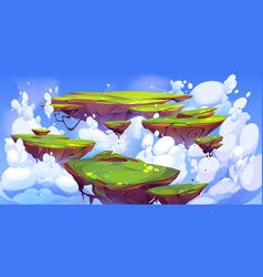 Green Rocky Island Flying In Blue Sky Cartoon