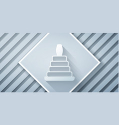 Paper Cut Pyramid Toy Icon Isolated On Grey