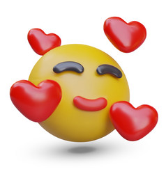 3d Smiling Emoticon Surrounded By Hearts