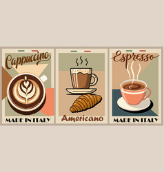 Coffee Poster Design Set In Retro Style Art