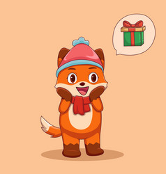 Cute Fox Christmas Character Thinking About A Gift