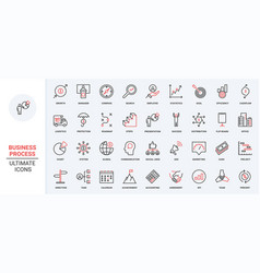 Business Process Red Black Thin Line Icons Set