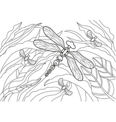 Coloring Page Flying Dragonfly