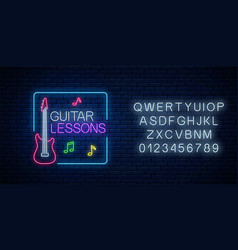 Guitar Lessons Glowing Neon Poster Or Banner