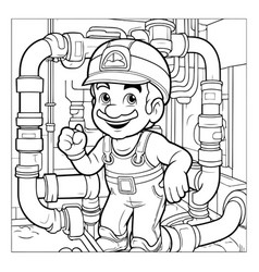 Black And White Cartoon Of Cute Plumber