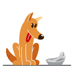 Funny Cartoon Dog Sitting Near His Bowl Satiated