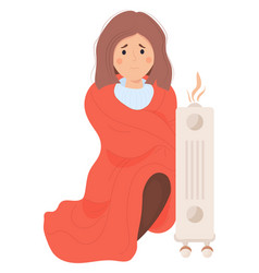 Girl Wrapped In Blanket Basking Near Hot Radiator