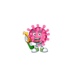 Mascot Cartoon Corona Virus With Bottle Beer