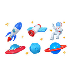 3d Space Planet And Rocket Icons Astronaut