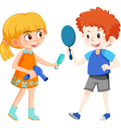 A Boy Holding Hand Mirror And Girl Hair