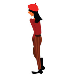 A Tall And Skinny Girl Wearing Red Hat And Has