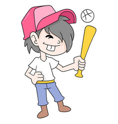 Baseball Boy Player Holding Ball And Bat Stick