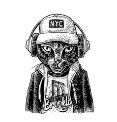 Cat To Headphones Dressed In Hoodie Vintage