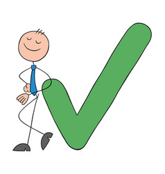 Approve Stickman Businessman Leaning On Check