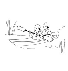 Couple Man And Woman Kayaking On Lake Or River