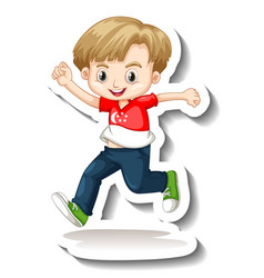 A Sticker Template With Boy Wearing Singapore