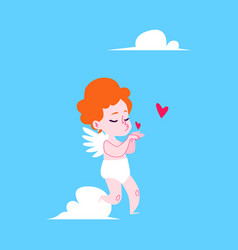 Cartoon Cupid Blowing Kisses With Hearts