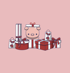 Cute Pig Opening Christmas Gifts Boxing Day