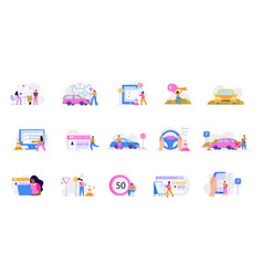 Driving School Flat Recolor Icon Set