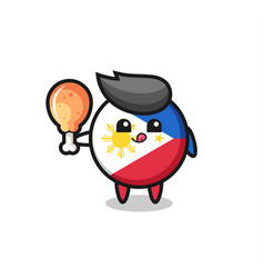 Philippines Flag Badge Cute Mascot Is Eating