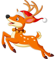 Cartoon Deer In A Santa Hat Jumping