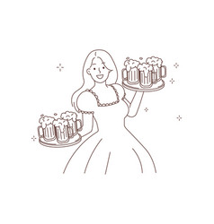 Happy Woman With Beer On Trays