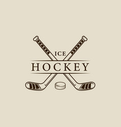 Ice Hockey Stick And Puck Logo Line Art Vintage