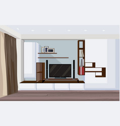 Modern Living Room With Big Tv And Shelves