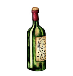 Watercolor Of A Bottle With Wine Alcoholic