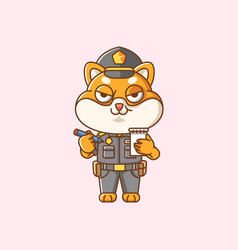 Cute Shiba Inu Dog Police Officer Uniform Cartoon