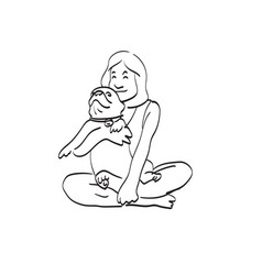 Line Art Woman And Bulldog One Her Lap