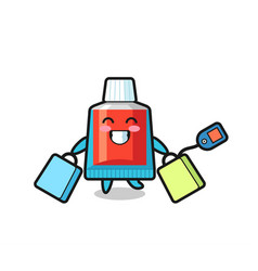 Toothpaste Mascot Cartoon Holding A Shopping Bag