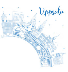 Outline Uppsala Sweden City Skyline With Blue