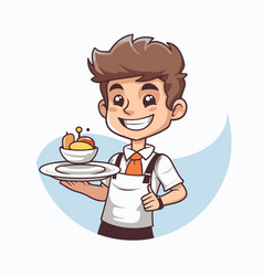 Smiling Waiter Holding A Plate With Food Cartoon