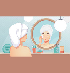 Girl Skin Care Cartoon Beautiful In Bathroom