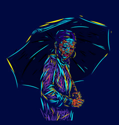 Umbrella Women Line Pop Art Portrait Colorful