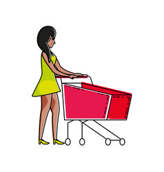 Young Woman With Cart Shopping