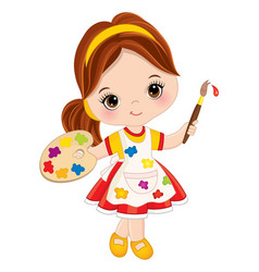 Cute Little Girl Holding Palette And Paint Brush