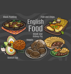 English Food A Set Of Classic Dishes Cartoon Hand