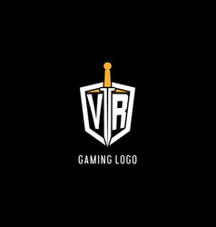 Letter Vr Logo With Shield And Sword Design