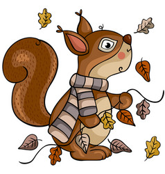 Autumn Squirrel With Fall Leaves In Doodle