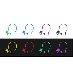 Set Line Man Coughing Icon Isolated On Black