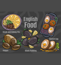 English Food A Set Of Classic Dishes Cartoon Hand