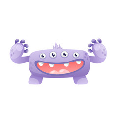 Funny Purple Monster With Many Eyes And Open Mouth