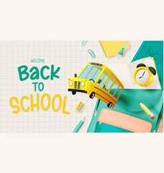 School Bus 3d Art Style With Supplies